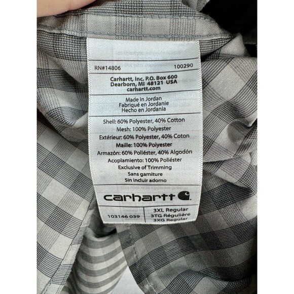 Carhartt Force Ridgefield Vented Shirt Mens 3XL Gray Plaid Relaxed Fit Button Up - Picture 4 of 8